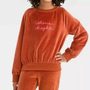 Cat & Jack Girls’ Velour “Shine Bright” Sweatshirt - Chestnut S(6/7) - NWT